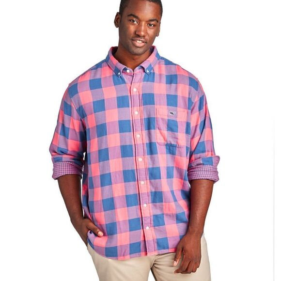 Vineyard Vines | Pink Blue Button Down Swan Neck Slim Tucker Shirt | S - Picture 5 of 8